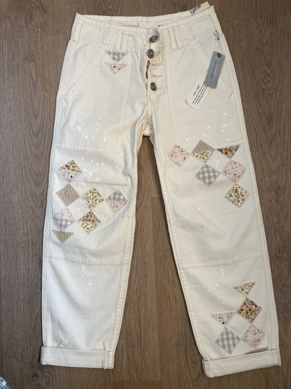 Pilcro Cream Patchwork Ankle Cropped Jeans